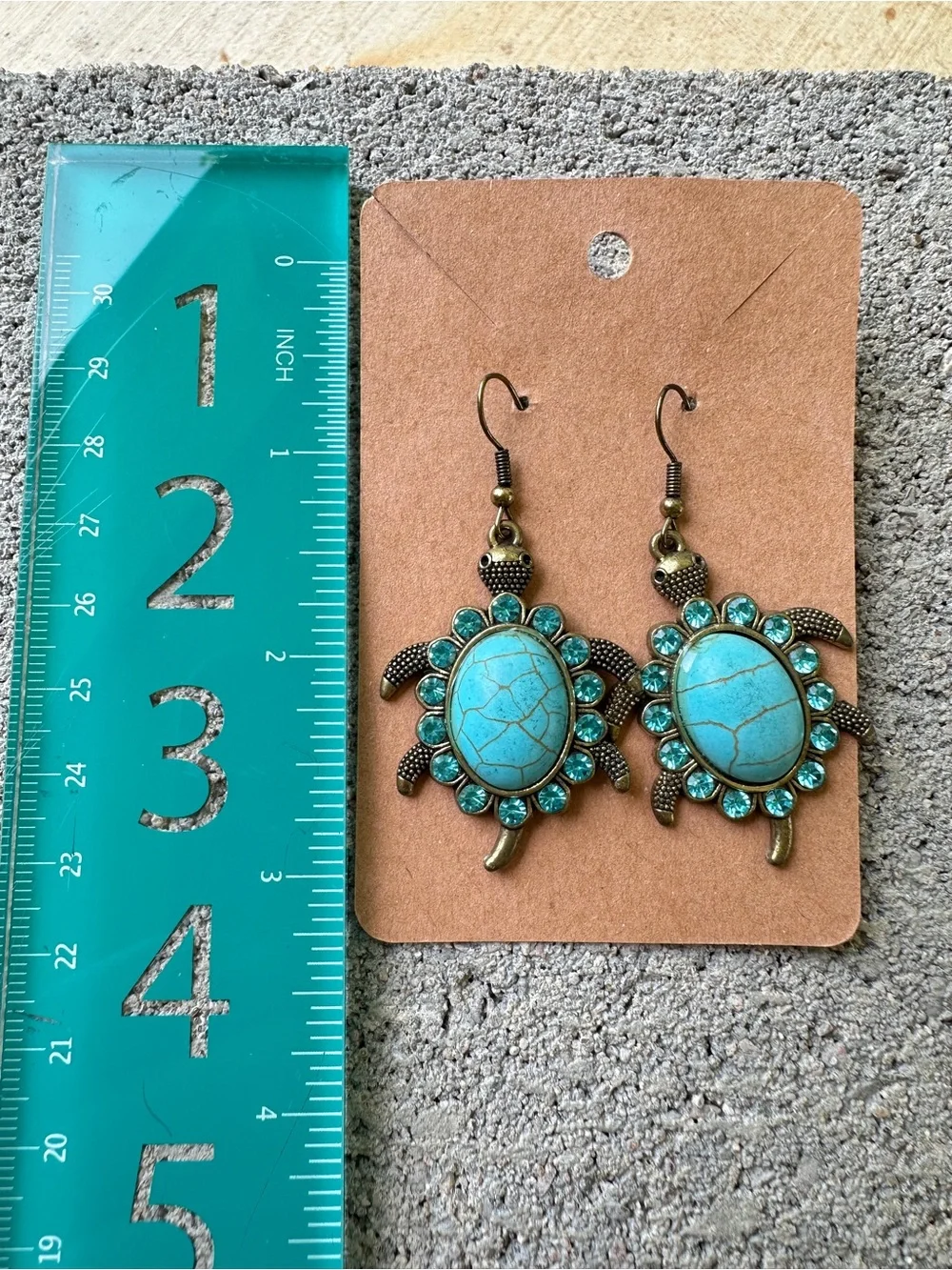 Turquoise Turtle Drop Earrings - Blue Stone Dangle